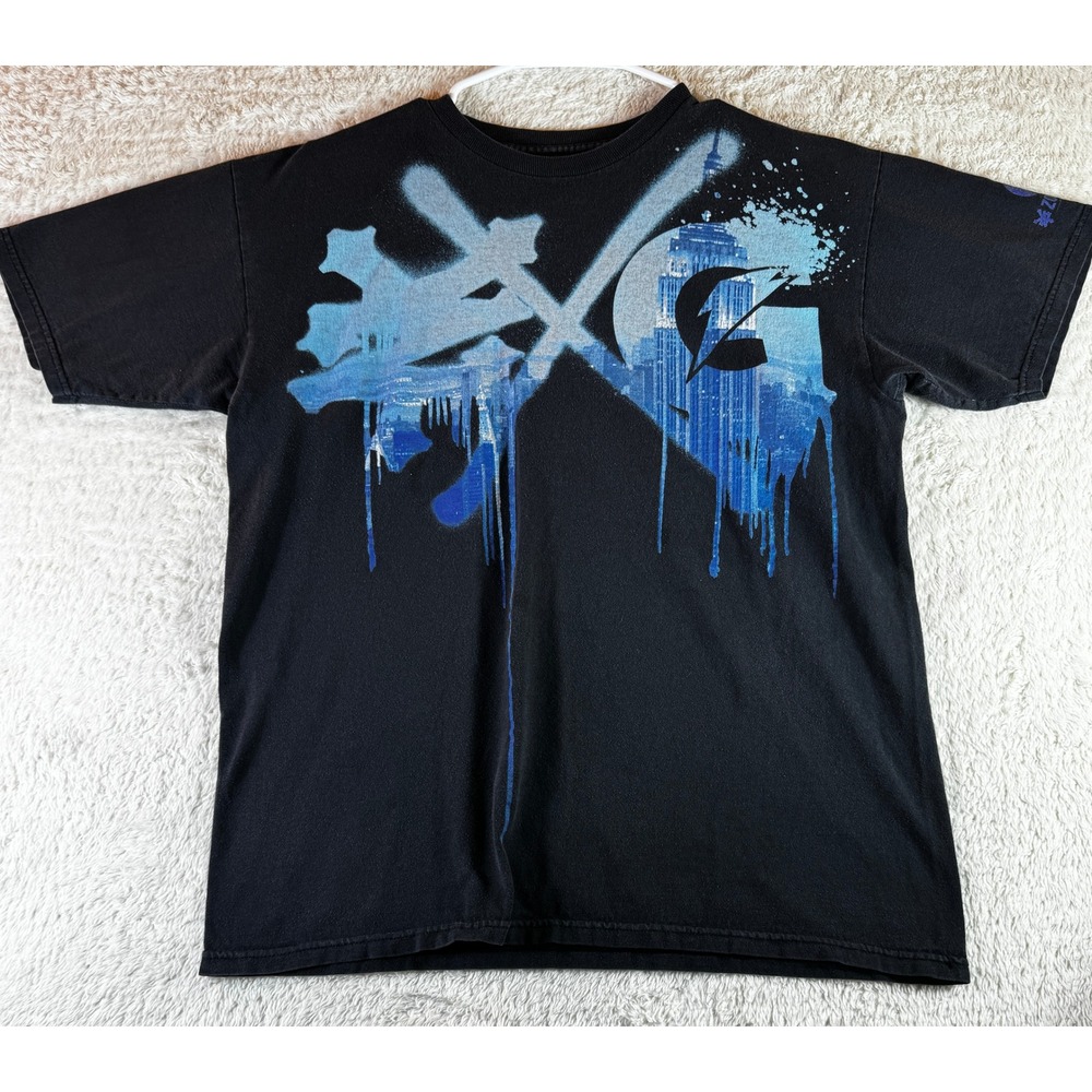 Zoo York Mens Graphic T-Shirt Black Blue Drip Logo Skate Medium 100% Cotton